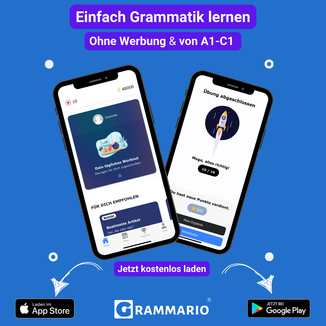 Einfach und spielerisch Deutsch lernen mit der Grammario App - ohne Werbung und personalisiert!